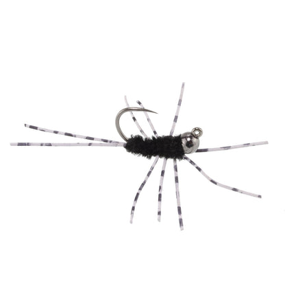 Barbless Pat's Barred Rubber Legs Tungsten Bead Jigged Black Euro Nymph - Set of 6 Flies Hook Size 6 - Hazy Fly Fishing