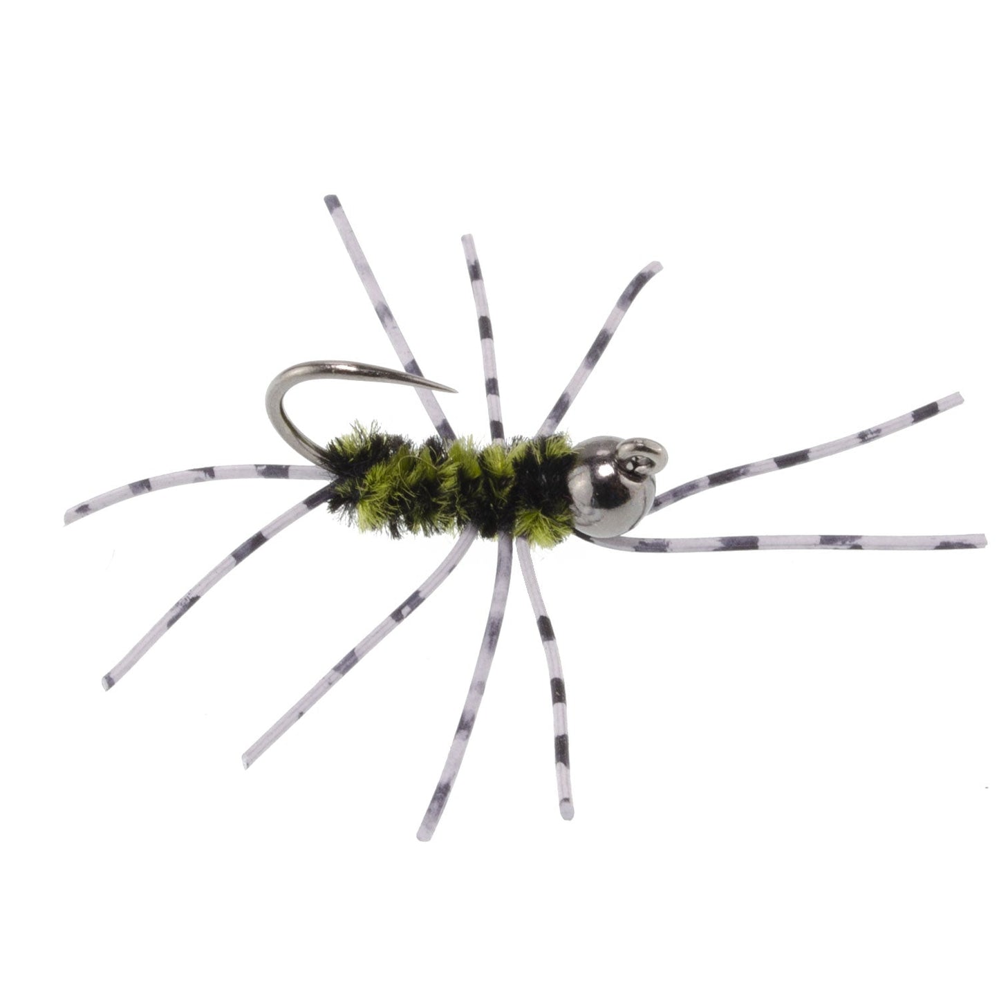 Barbless Pat's Barred Rubber Legs Tungsten Bead Jigged Black/Olive Euro Nymph - Set of 6 Flies Hook Size 6 - Hazy Fly Fishing