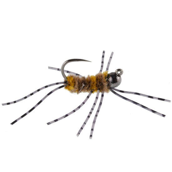 Barbless Pat's Barred Rubber Legs Tungsten Bead Jigged Coffee/Tan Euro Nymph - Set of 6 Flies Hook Size 6 - Hazy Fly Fishing