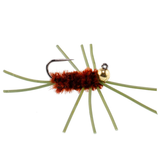 Barbless Pat's Rubber Legs Tungsten Bead Jigged Brown Euro Nymph - Set of 6 Flies Hook Size 10 - Hazy Fly Fishing