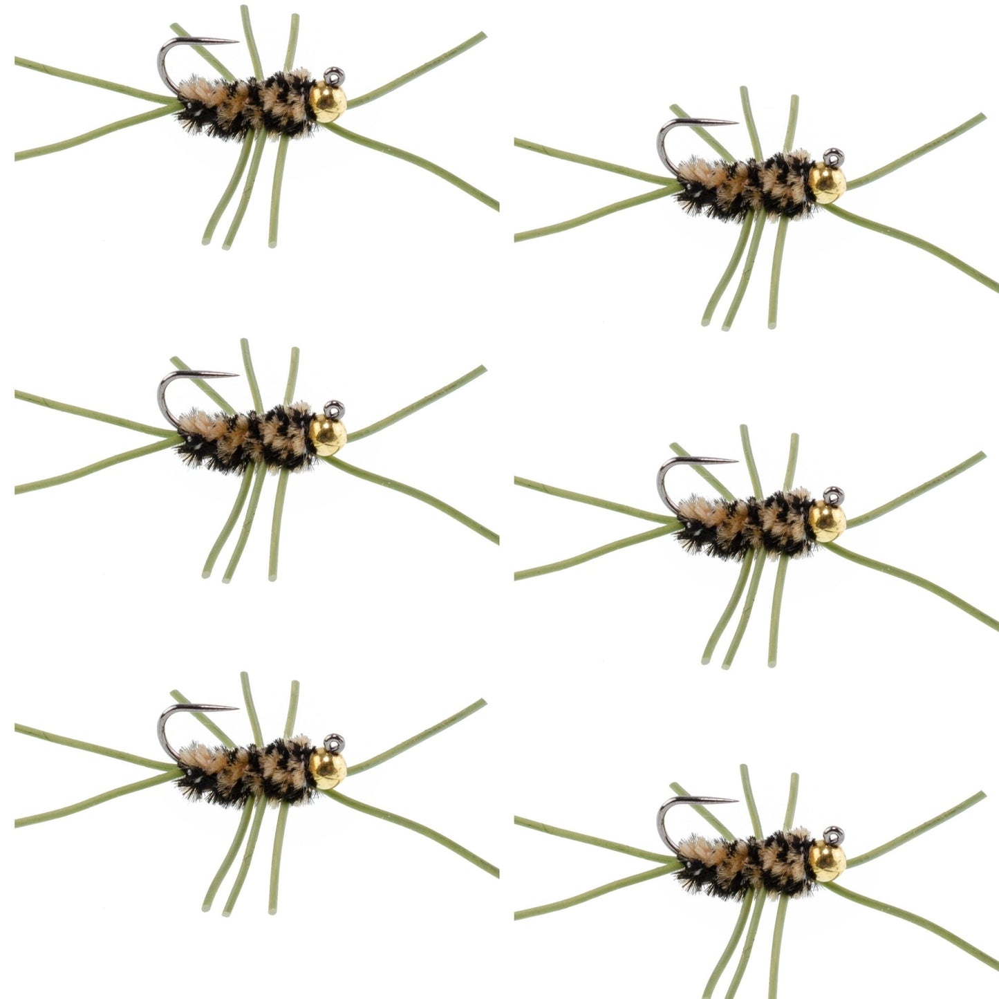 Barbless Pat's Rubber Legs Tungsten Bead Jigged Coffee/Black Euro Nymph - Set of 6 Flies Hook Size 10 - Hazy Fly Fishing
