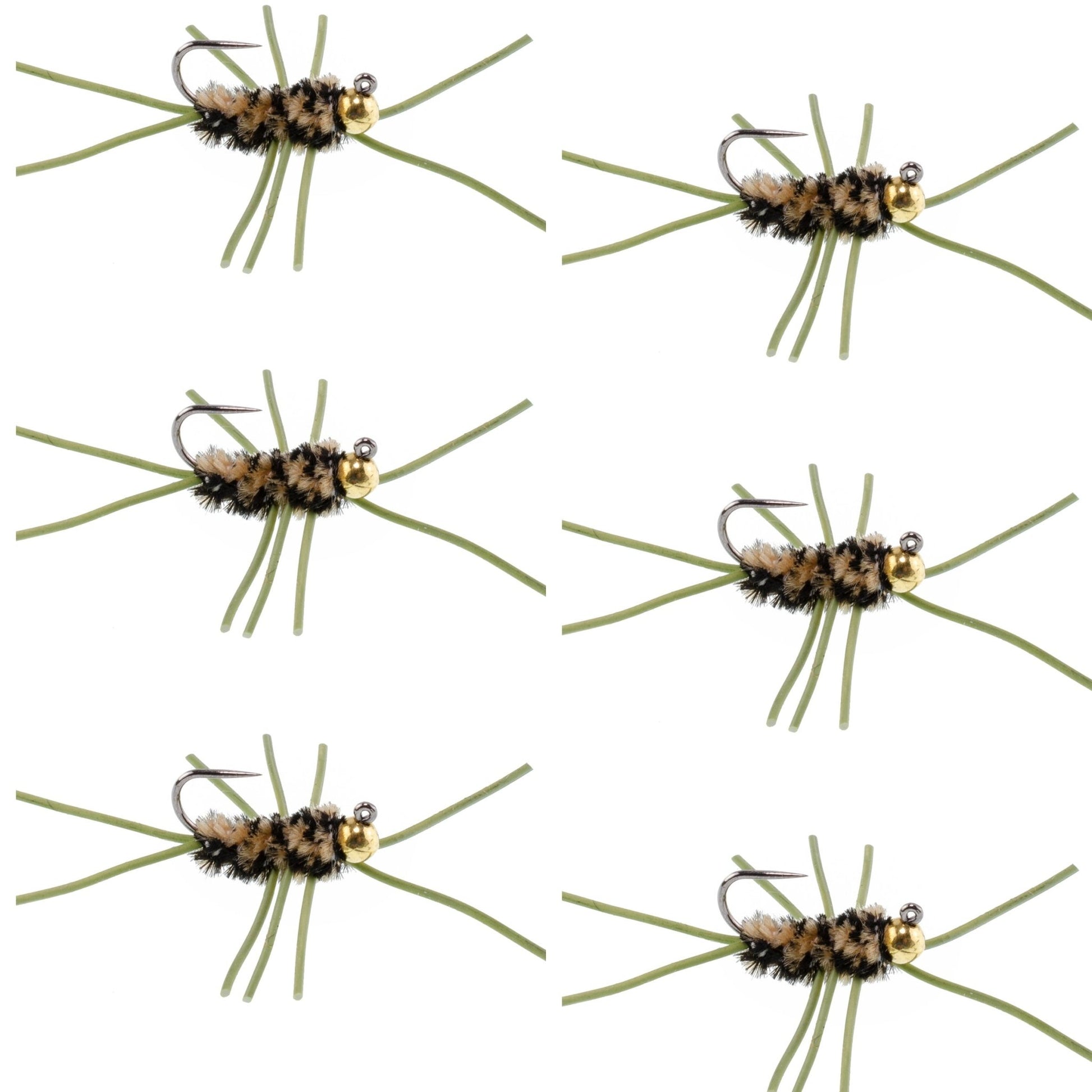 Barbless Pat's Rubber Legs Tungsten Bead Jigged Coffee/Black Euro Nymph - Set of 6 Flies Hook Size 10 - Hazy Fly Fishing