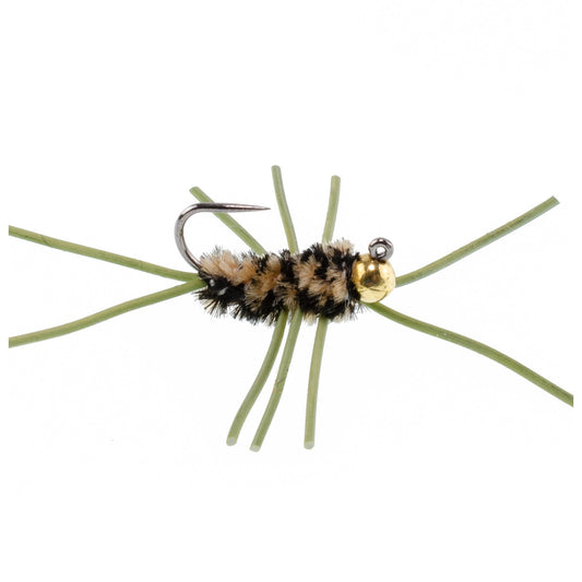 Barbless Pat's Rubber Legs Tungsten Bead Jigged Coffee/Black Euro Nymph - Set of 6 Flies Hook Size 10 - Hazy Fly Fishing