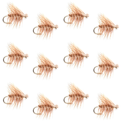 Barbless Tan Elk Hair Caddis Classic Trout Dry Flies 1 Dozen Flies Size 18 - Hazy Fly Fishing