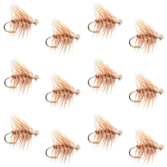 Barbless Tan Elk Hair Caddis Classic Trout Dry Flies 1 Dozen Flies Size 18 - Hazy Fly Fishing