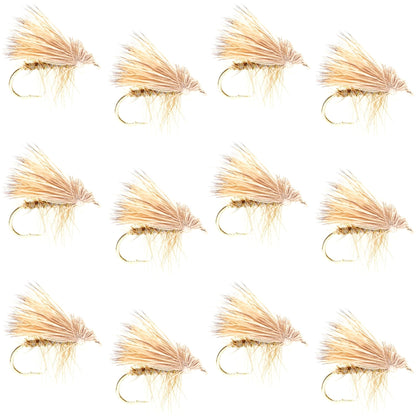 Barbless Yellow Elk Hair Caddis Classic Trout Dry Flies 1 Dozen Flies Size 14 - Hazy Fly Fishing