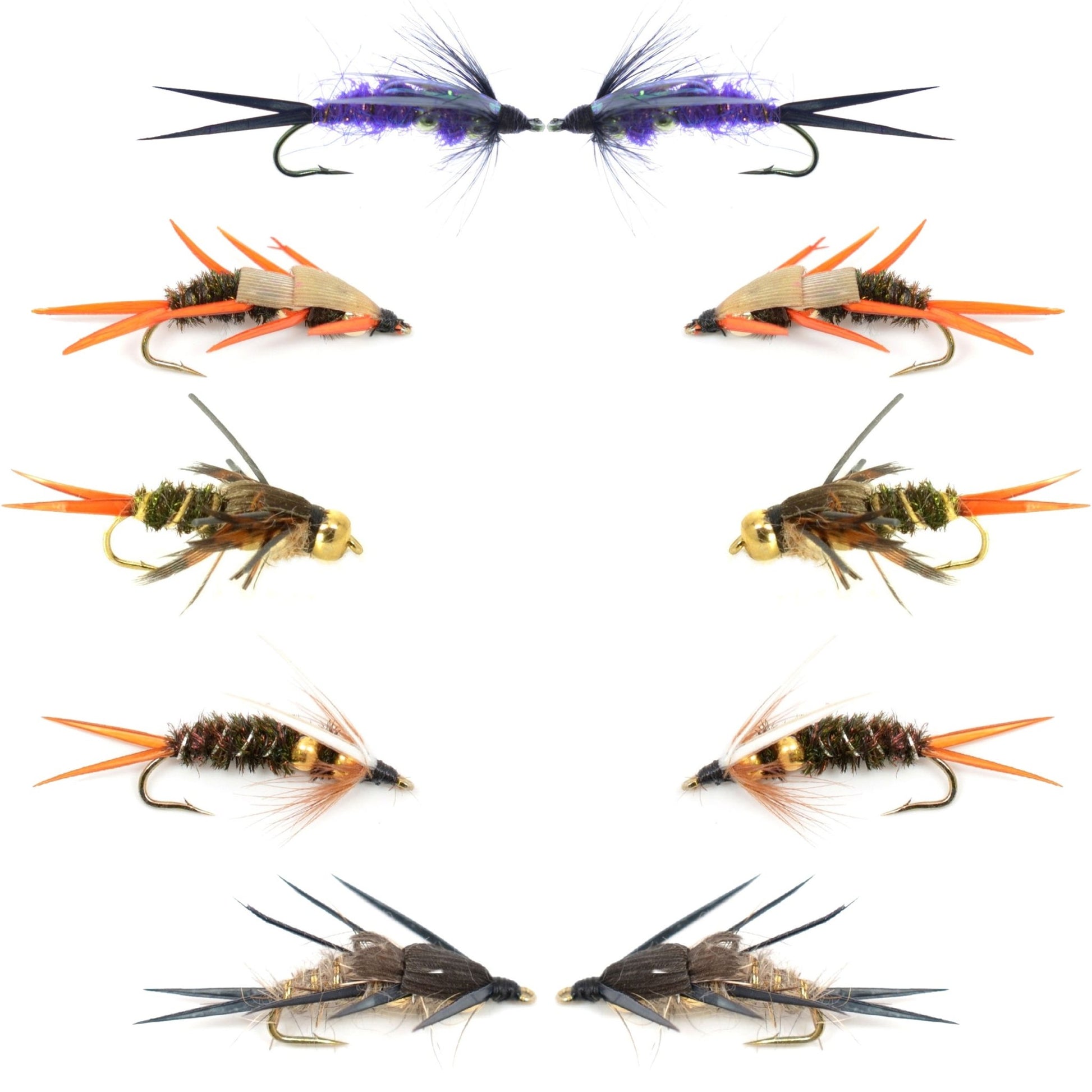 Basics Collection - Double Bead Head Nymph Assortment - 10 Wet Flies - 5 Patterns - Hook Size 12 - Hazy Fly Fishing