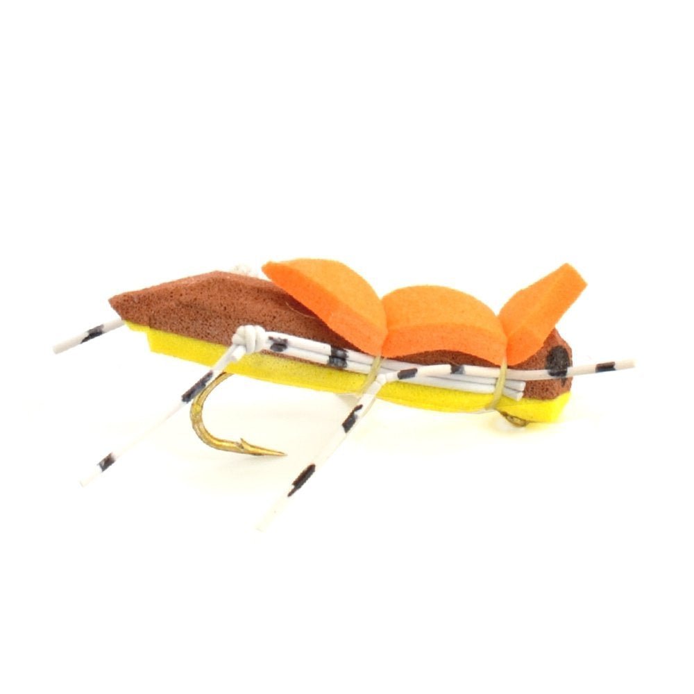 Basics Collection - Foam Hoppers Dry Fly Assortment - 10 Dry Fishing Grasshopper Flies - 5 Patterns - Hook Size 10 - Hazy Fly Fishing