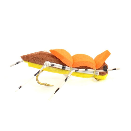 Basics Collection - Foam Hoppers Dry Fly Assortment - 10 Dry Fishing Grasshopper Flies - 5 Patterns - Hook Size 10 - Hazy Fly Fishing