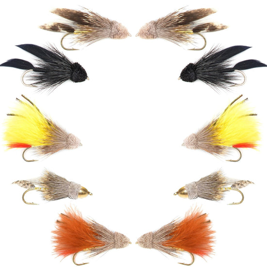 Basics Collection - Muddler Minnow Streamer Assortment - 10 Wet Flies - 5 Patterns - Hook Sizes 4 and 6 - Hazy Fly Fishing