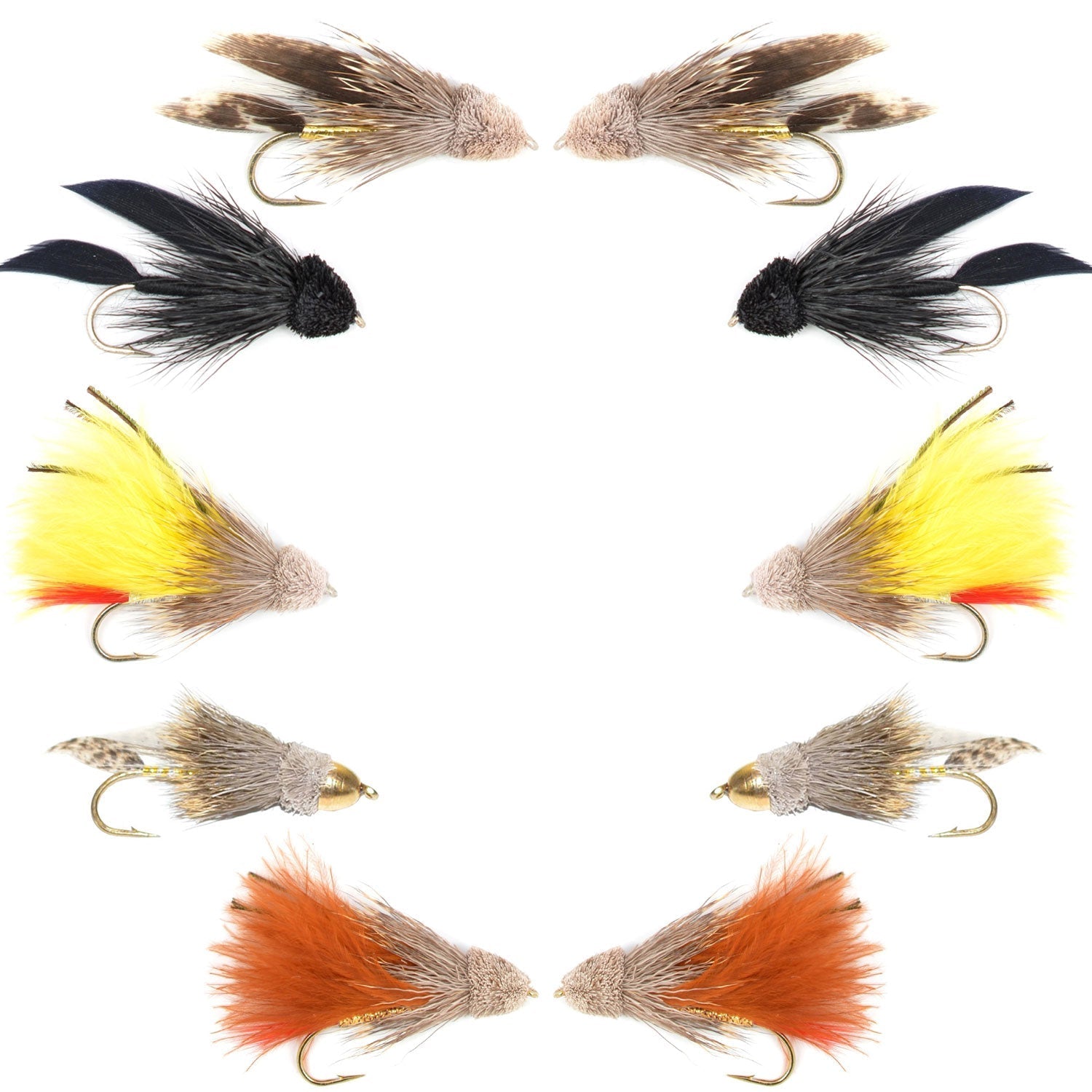Basics Collection - Muddler Minnow Streamer Assortment - 10 Wet Flies - 5 Patterns - Hook Sizes 4 and 6 - Hazy Fly Fishing