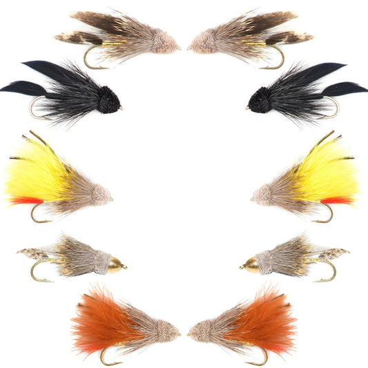 Basics Collection - Muddler Minnow Streamer Assortment - 10 Wet Flies - 5 Patterns - Hook Sizes 4 and 6 - Hazy Fly Fishing