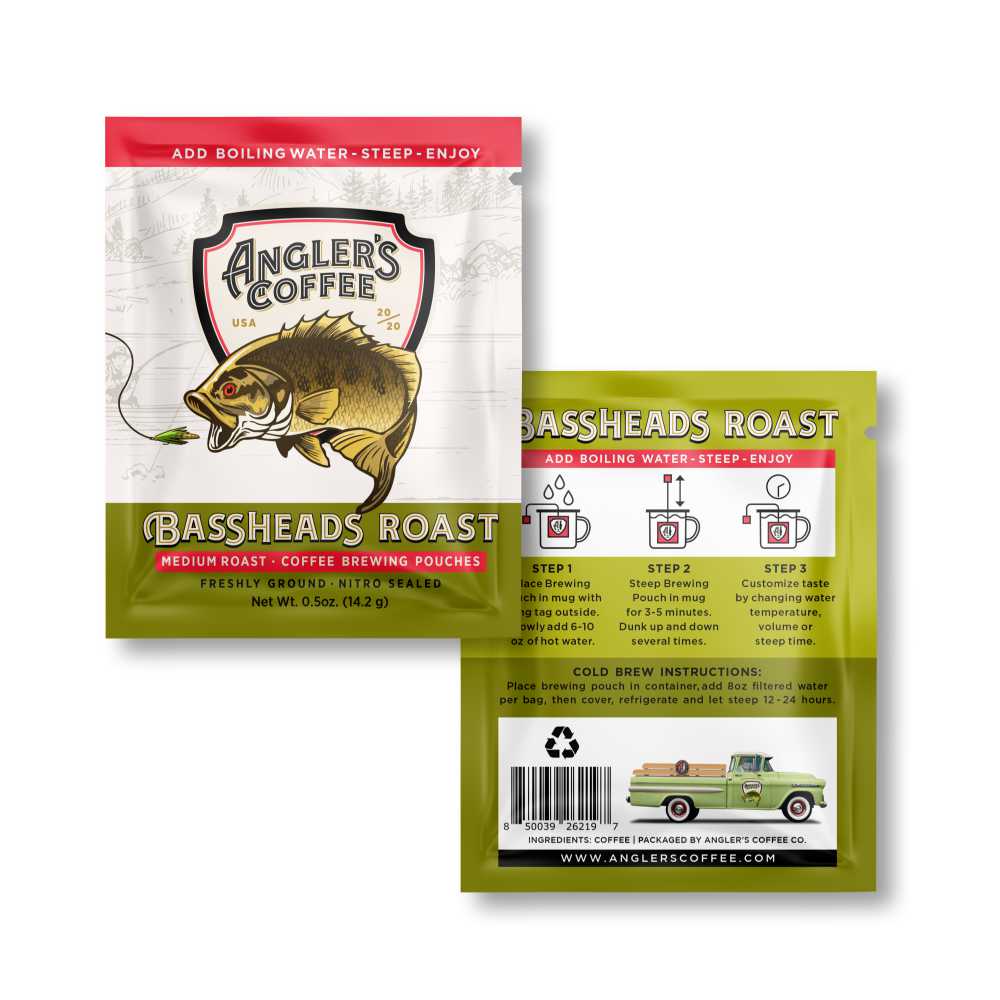 Bassheads Single Serve Medium Roast - Fresh Brew Coffee Pouch - Hazy Fly Fishing