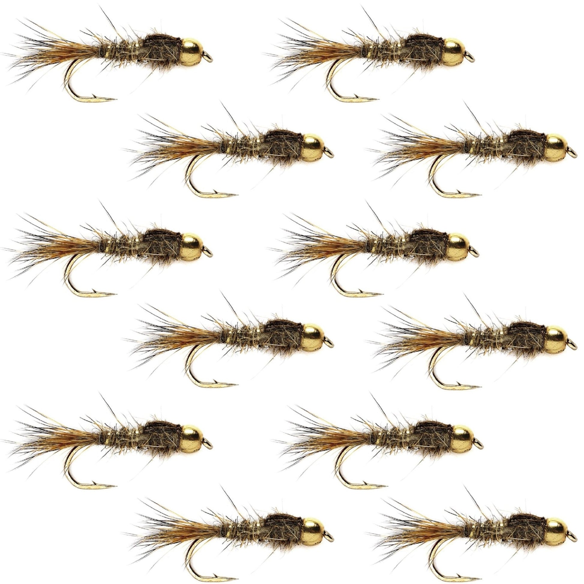 Bead Head Gold Ribbed Hares Ear Nymph 1 Dozen Flies - Size 10 - Hazy Fly Fishing