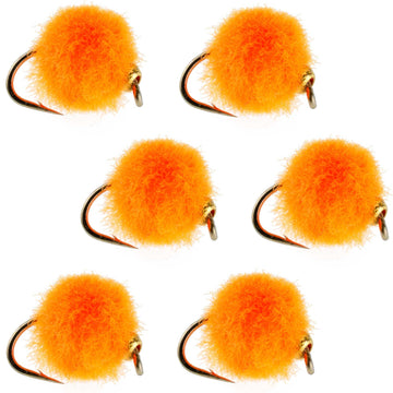 Bead Head Hot Orange Egg Fly Fishing Flies - 6 Flies Hook Size 16 - Hazy Fly Fishing