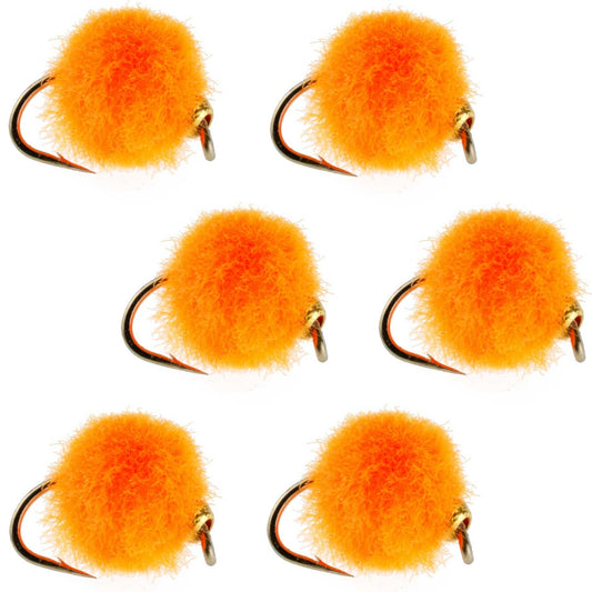 Bead Head Hot Orange Egg Fly Fishing Flies - 6 Flies Hook Size 16 - Hazy Fly Fishing