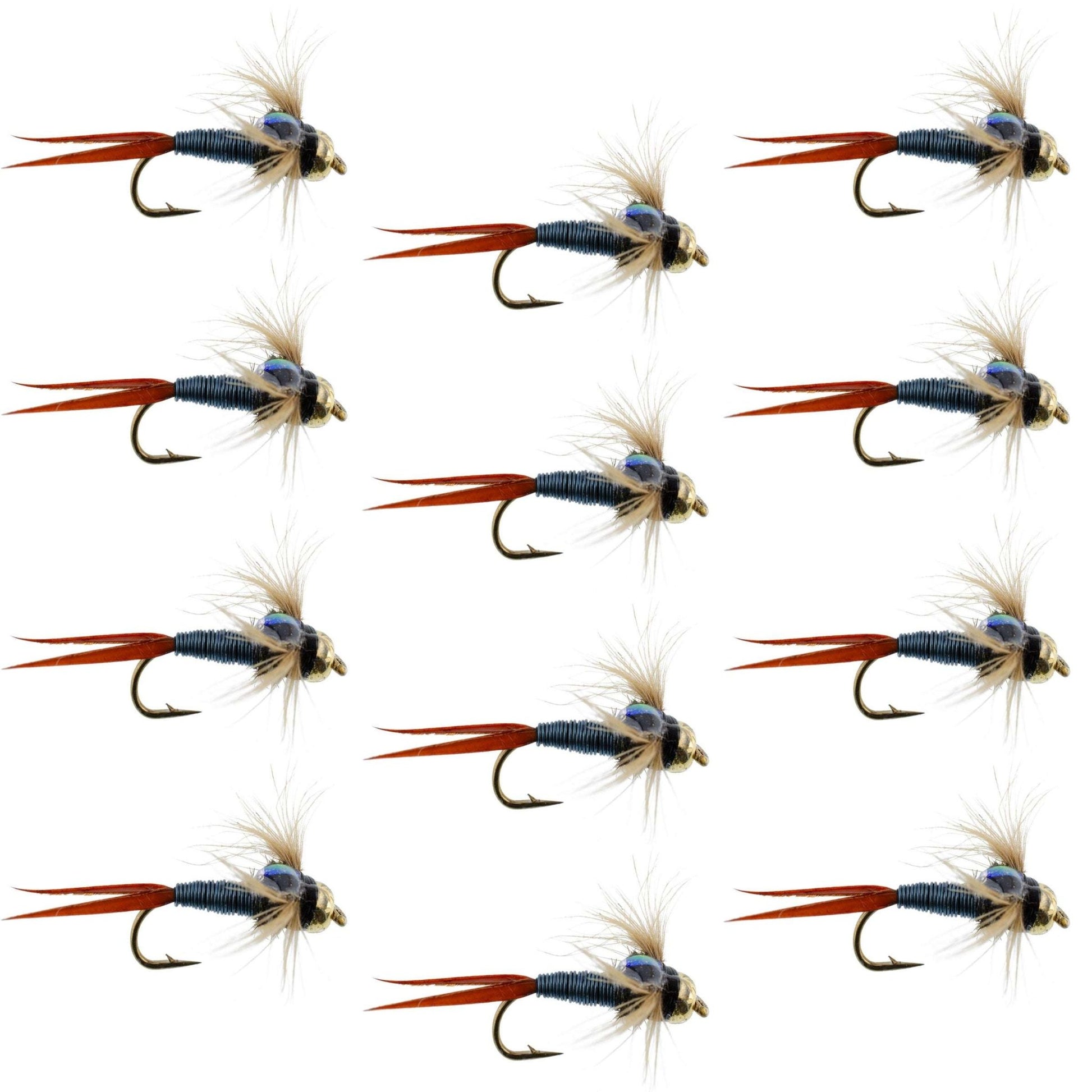 Bead Head Metallic Blue Copper John Nymph - 1 Dozen Fly Fishing Flies - Hook Size 12 - Hazy Fly Fishing