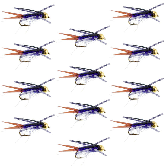 Bead Head Purple Batman Rubber Legs Nymph Fly - 12 Flies Hook Size 12 - Hazy Fly Fishing
