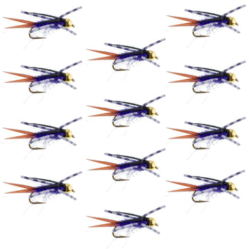 Bead Head Purple Batman Rubber Legs Nymph Fly - 12 Flies Hook Size 12 - Hazy Fly Fishing