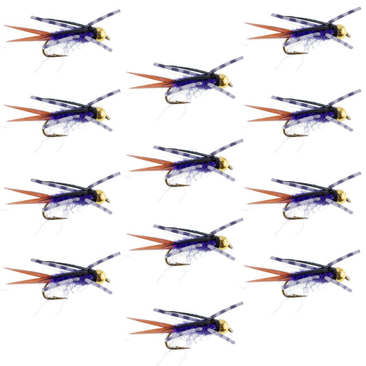 Bead Head Purple Batman Rubber Legs Nymph Fly - 12 Flies Hook Size 12 - Hazy Fly Fishing