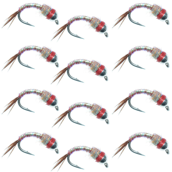 Bead Head Rainbow Warrior Nymph Fly Fishing Flies One Dozen Hook Size 16 - Hazy Fly Fishing