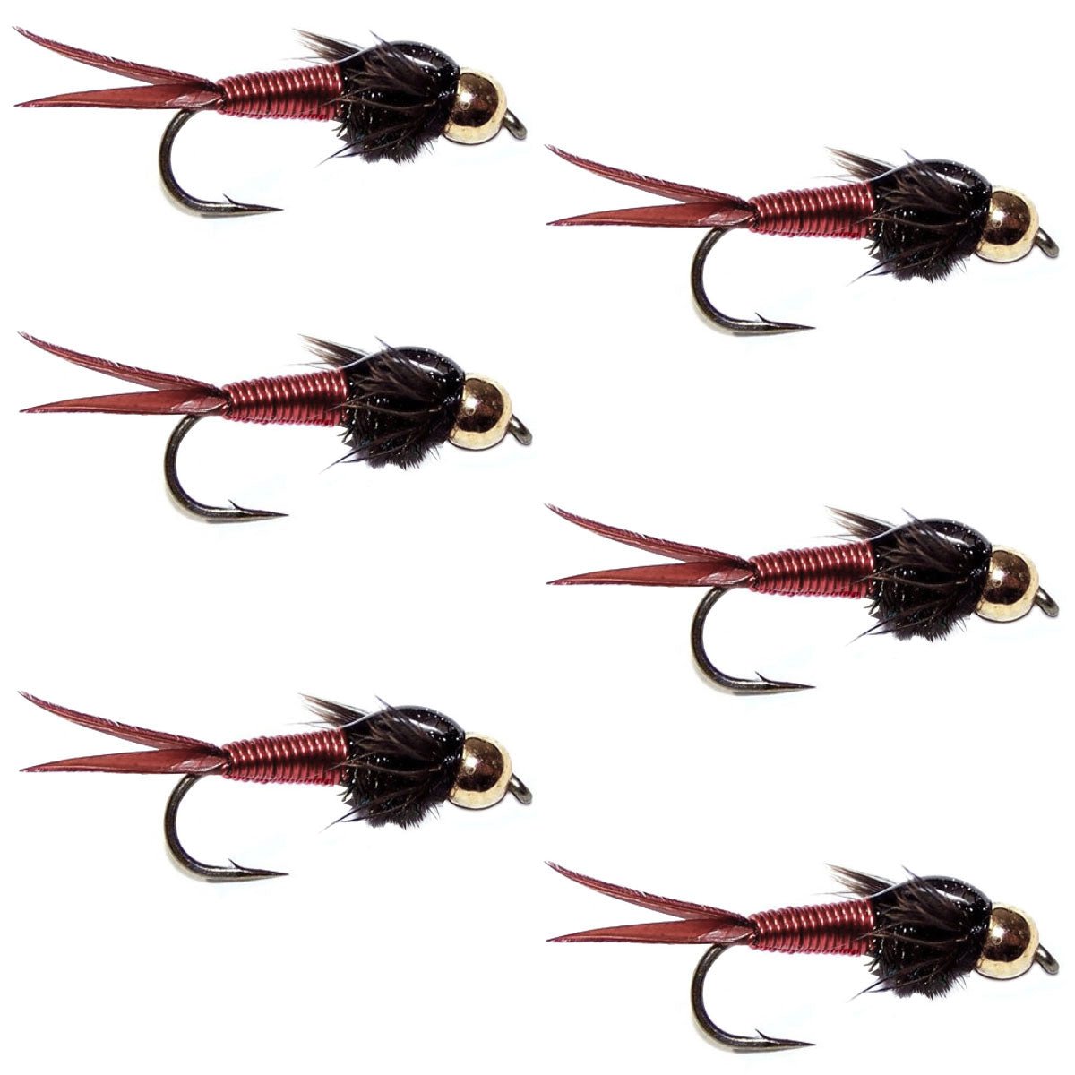 Bead Head Red Copper John Nymph Fly 6 Flies - Hook Size 16 - Hazy Fly Fishing