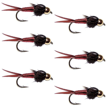 Bead Head Red Copper John Nymph Fly 6 Flies - Hook Size 16 - Hazy Fly Fishing