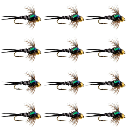 Bead Head Zebra Copper John Nymph Fly Fishing Flies - 1 Dozen Flies Hook Size 14 - Hazy Fly Fishing