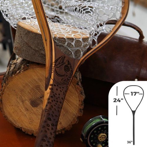 Big Dipper 24"x17" - Brook Trout Engraved - Natural Fly Fishing Traditional Landing Net - Handcrafted & Made in USA - Hazy Fly Fishing