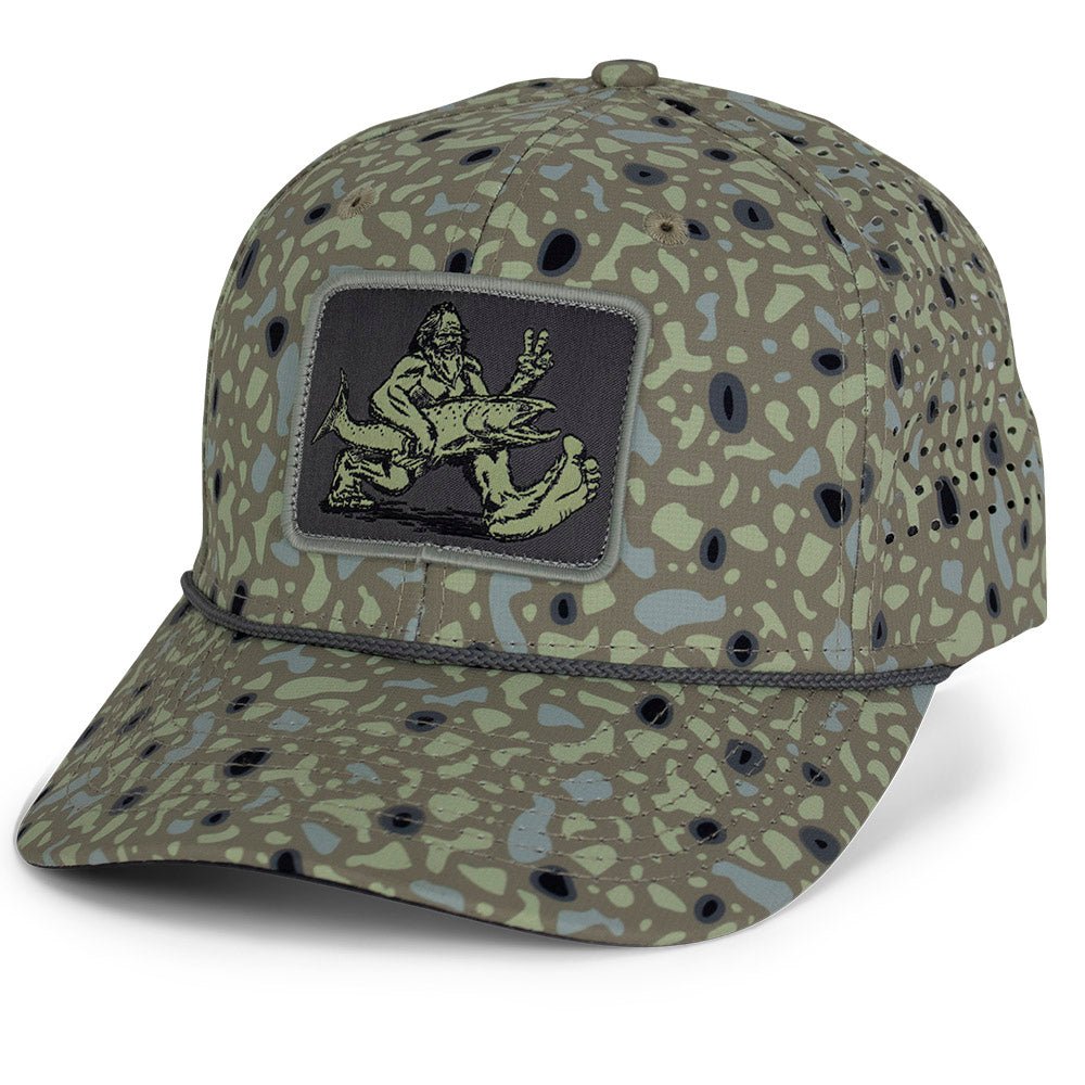 Big Foot Squatch Perforated Fishing 6 - Panel Rope Cap Tan - Hazy Fly Fishing