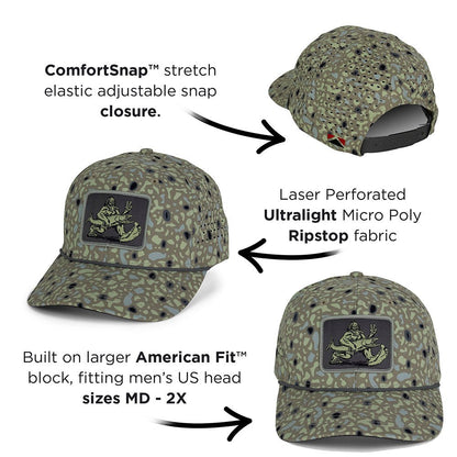 Big Foot Squatch Perforated Fishing 6 - Panel Rope Cap Tan - Hazy Fly Fishing