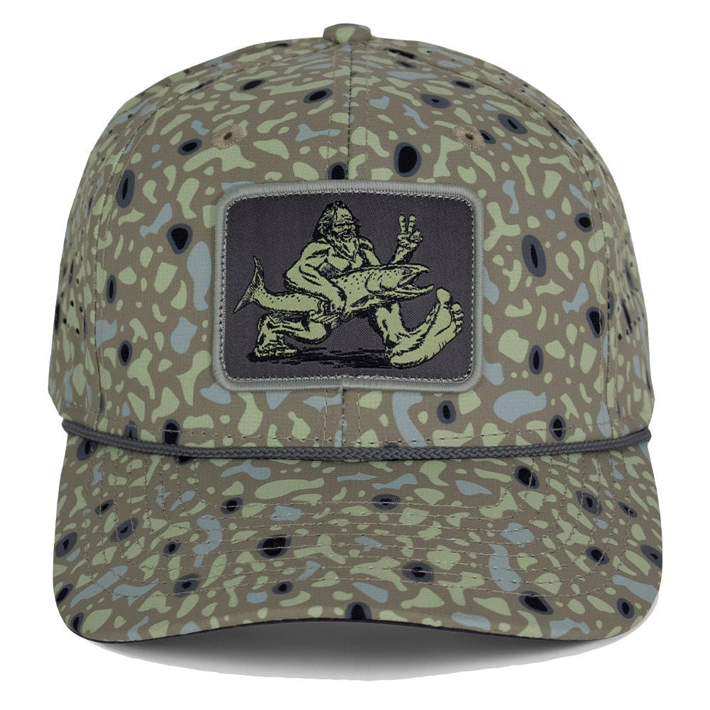 Big Foot Squatch Perforated Fishing 6 - Panel Rope Cap Tan - Hazy Fly Fishing