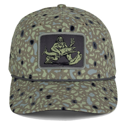 Big Foot Squatch Perforated Fishing 6 - Panel Rope Cap Tan - Hazy Fly Fishing