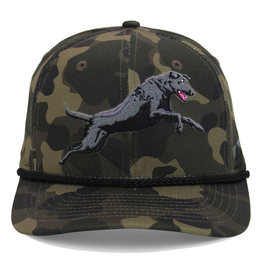 Black Lab Performance Rope Cap on Dark Old School Camo - Hazy Fly Fishing