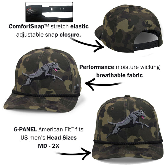 Black Lab Performance Rope Cap on Dark Old School Camo - Hazy Fly Fishing