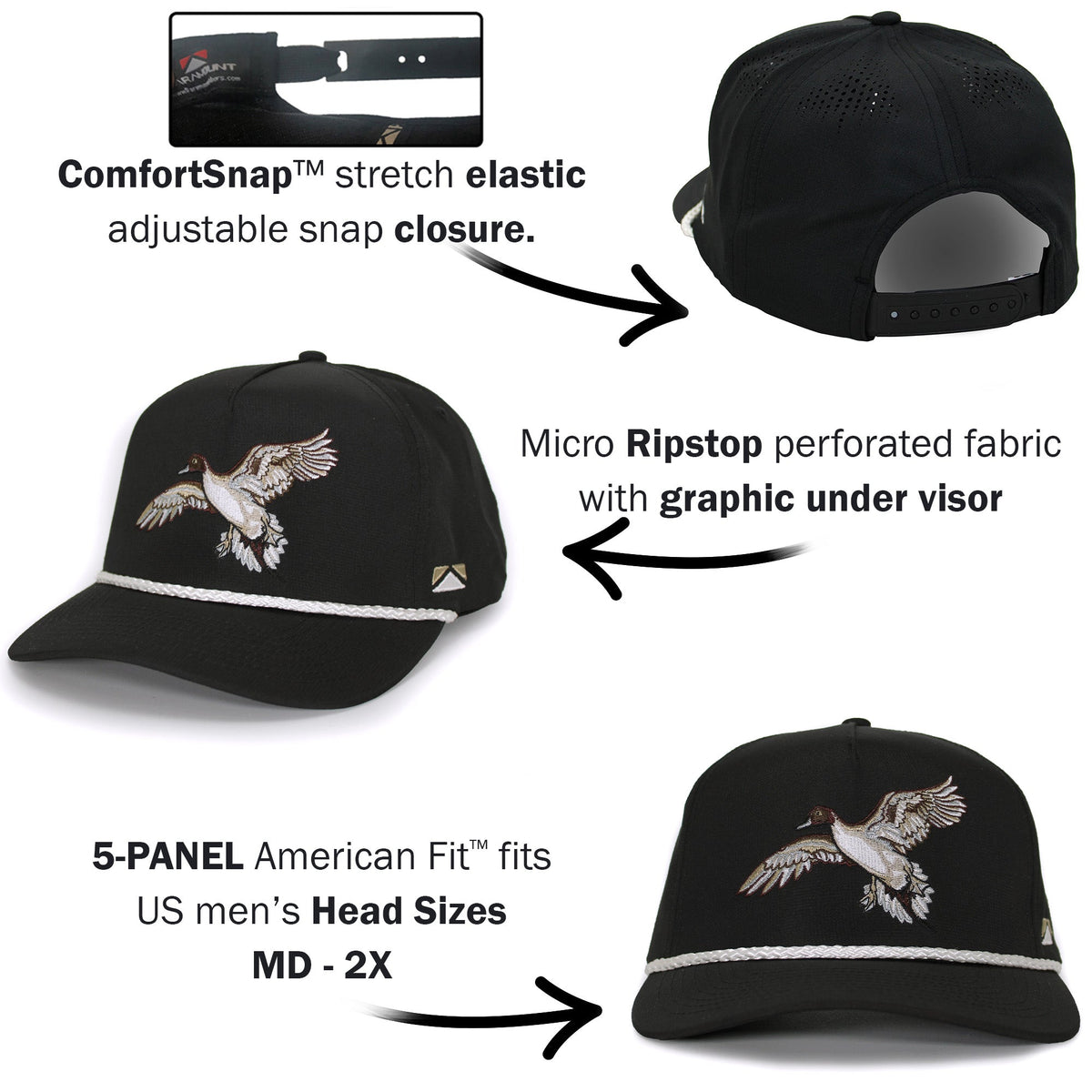Black Pintail Performance Rope Cap - Hazy Fly Fishing