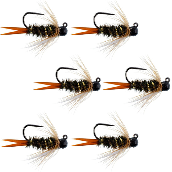 Black Tungsten Bead Prince Jig Tactical Czech Nymph Euro Nymphing Fly - 6 Flies Size 12 - Hazy Fly Fishing