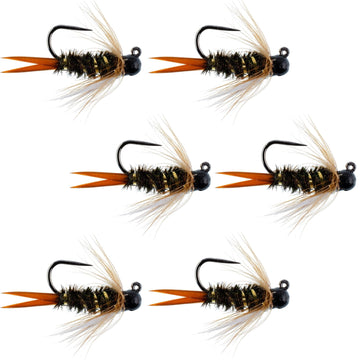 Black Tungsten Bead Prince Jig Tactical Czech Nymph Euro Nymphing Fly - 6 Flies Size 12 - Hazy Fly Fishing