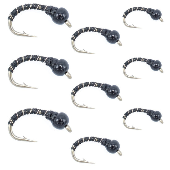 Black Zebra Midge Assortment 3 Each of 3 Sizes 14, 16, 18 - Tailwater Fly Fishing Flies Collection - Hazy Fly Fishing