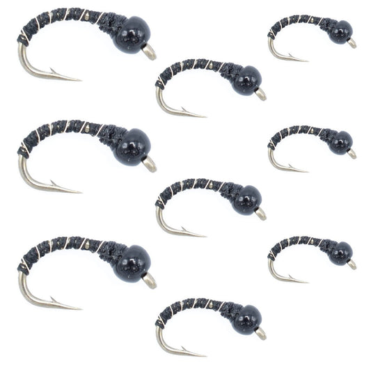 Black Zebra Midge Assortment 3 Each of 3 Sizes 14, 16, 18 - Tailwater Fly Fishing Flies Collection - Hazy Fly Fishing