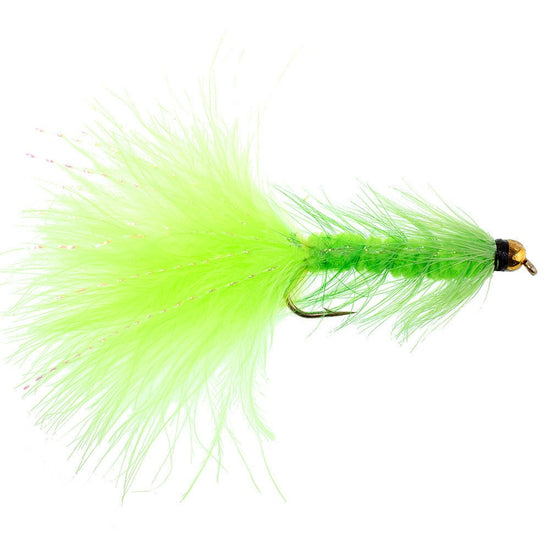 Chartreuse Bead Head Crystal Woolly Bugger Classic Streamer Flies - Set of 6 Trout Fly Fishing Flies - Hook Size 8 - Hazy Fly Fishing
