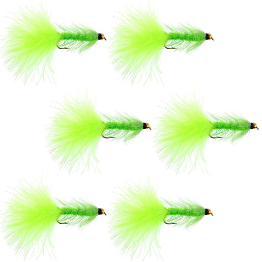 Chartreuse Bead Head Crystal Woolly Bugger Classic Streamer Flies - Set of 6 Trout Fly Fishing Flies - Hook Size 8 - Hazy Fly Fishing