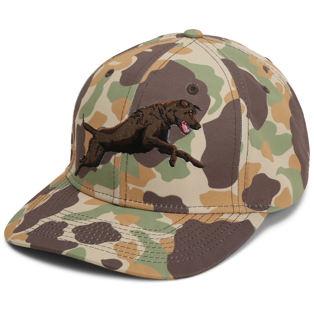 Chocolate Lab 6-Panel Riverside Vintage Camo Cap - Hazy Fly Fishing