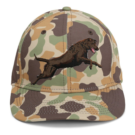 Chocolate Lab 6-Panel Riverside Vintage Camo Cap - Hazy Fly Fishing