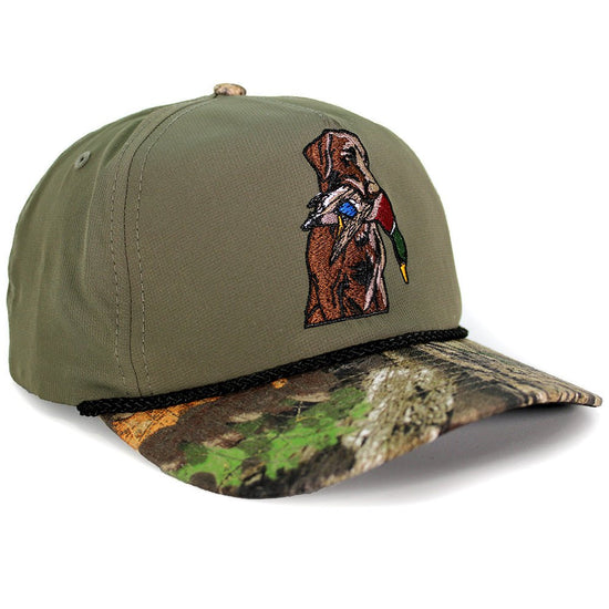 Chocolate Lab Duck Dog 5-Panel Camo Visor - Hazy Fly Fishing