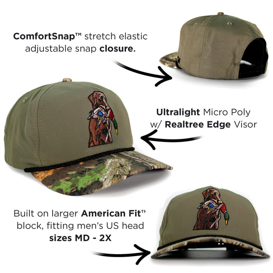 Chocolate Lab Duck Dog 5-Panel Camo Visor - Hazy Fly Fishing