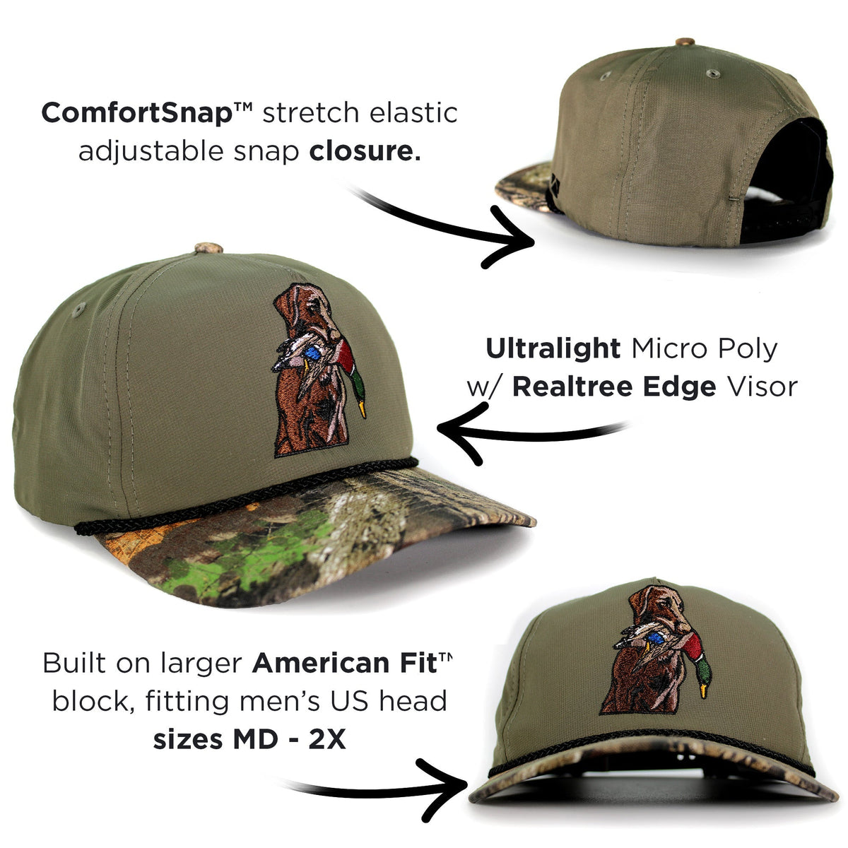 Chocolate Lab Duck Dog 5-Panel Camo Visor - Hazy Fly Fishing
