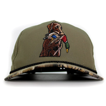 Chocolate Lab Duck Dog 5-Panel Camo Visor - Hazy Fly Fishing