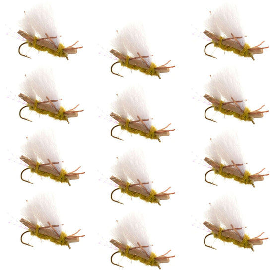 Chubby Chernobyl Ant Golden Foam Body Grasshopper Fly - 1 Dozen Flies Hook Size 10 - Hazy Fly Fishing