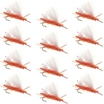 Chubby Chernobyl Ant Orange Foam Body Grasshopper Fly - 1 Dozen Flies Hook Size 10 - Hazy Fly Fishing